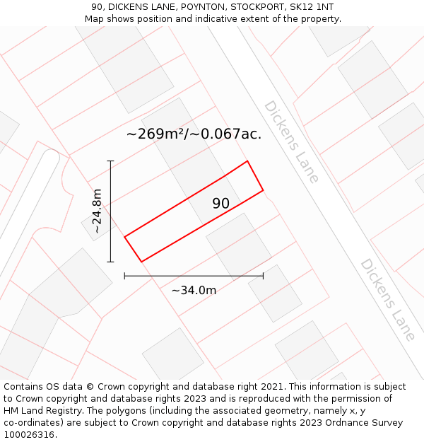 90, DICKENS LANE, POYNTON, STOCKPORT, SK12 1NT: Plot and title map