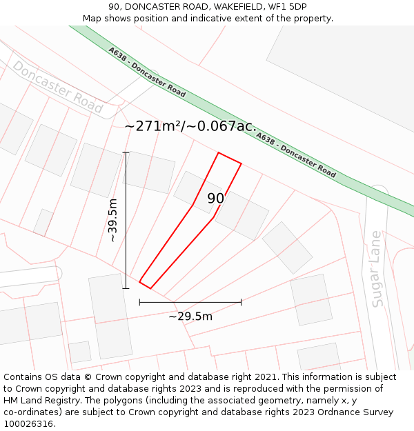 90, DONCASTER ROAD, WAKEFIELD, WF1 5DP: Plot and title map