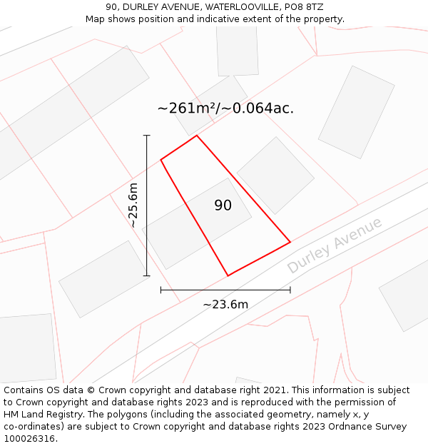 90, DURLEY AVENUE, WATERLOOVILLE, PO8 8TZ: Plot and title map