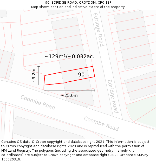 90, EDRIDGE ROAD, CROYDON, CR0 1EF: Plot and title map