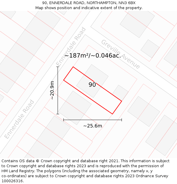 90, ENNERDALE ROAD, NORTHAMPTON, NN3 6BX: Plot and title map