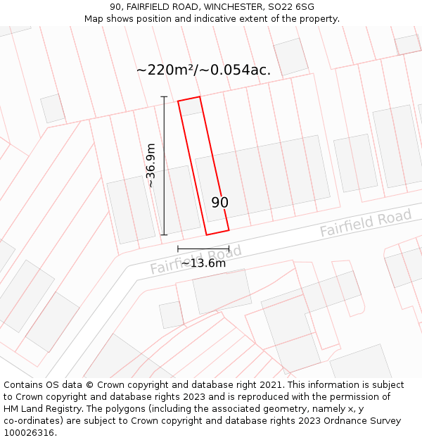 90, FAIRFIELD ROAD, WINCHESTER, SO22 6SG: Plot and title map