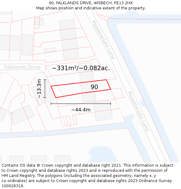 90, FALKLANDS DRIVE, WISBECH, PE13 2HX: Plot and title map