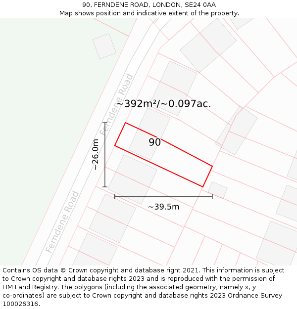 90, FERNDENE ROAD, LONDON, SE24 0AA: Plot and title map