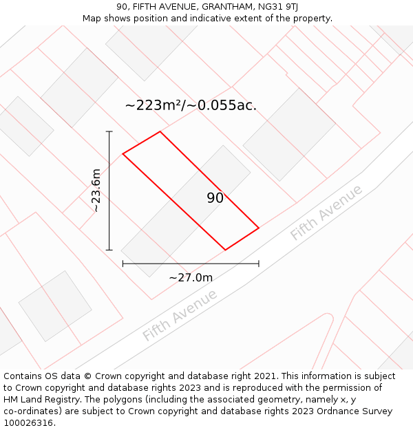 90, FIFTH AVENUE, GRANTHAM, NG31 9TJ: Plot and title map