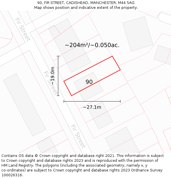 90, FIR STREET, CADISHEAD, MANCHESTER, M44 5AG: Plot and title map