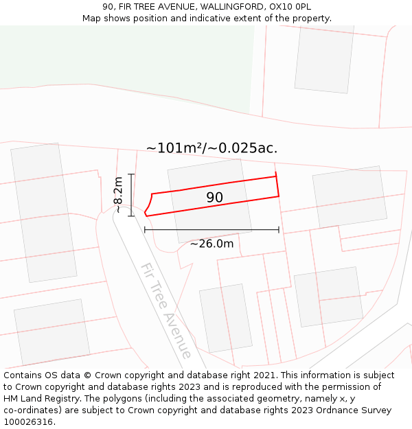 90, FIR TREE AVENUE, WALLINGFORD, OX10 0PL: Plot and title map