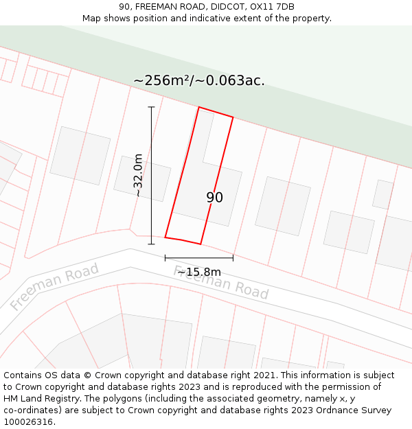 90, FREEMAN ROAD, DIDCOT, OX11 7DB: Plot and title map