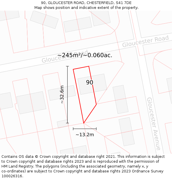 90, GLOUCESTER ROAD, CHESTERFIELD, S41 7DE: Plot and title map