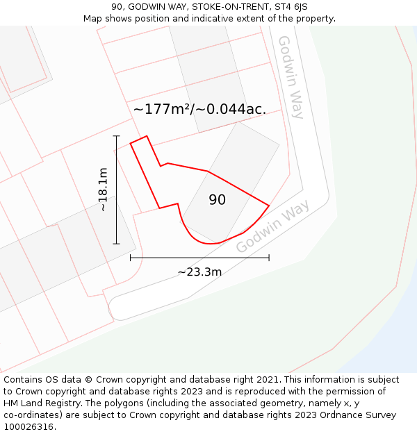 90, GODWIN WAY, STOKE-ON-TRENT, ST4 6JS: Plot and title map