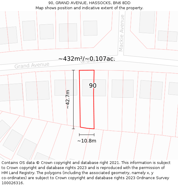 90, GRAND AVENUE, HASSOCKS, BN6 8DD: Plot and title map