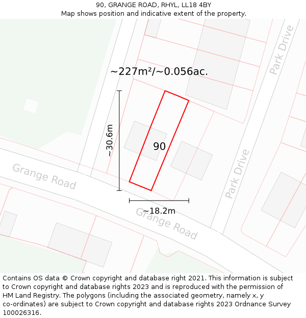 90, GRANGE ROAD, RHYL, LL18 4BY: Plot and title map