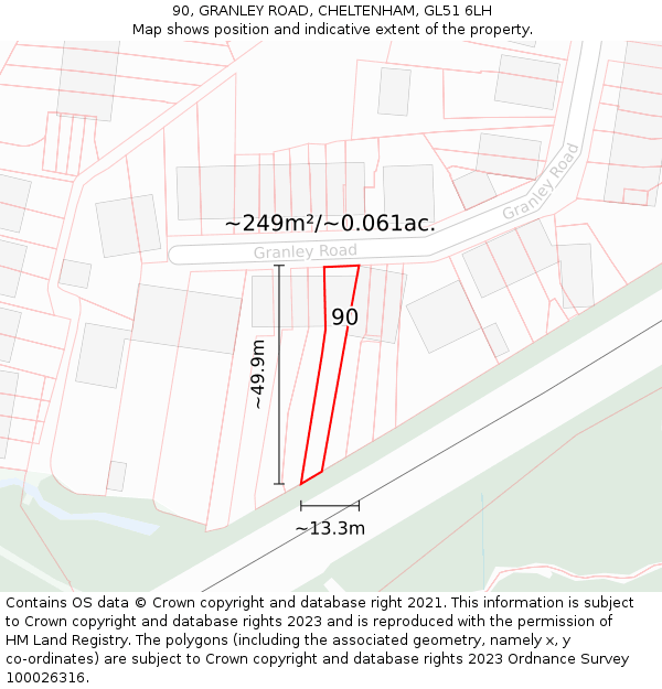 90, GRANLEY ROAD, CHELTENHAM, GL51 6LH: Plot and title map