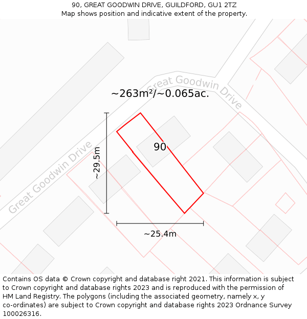 90, GREAT GOODWIN DRIVE, GUILDFORD, GU1 2TZ: Plot and title map