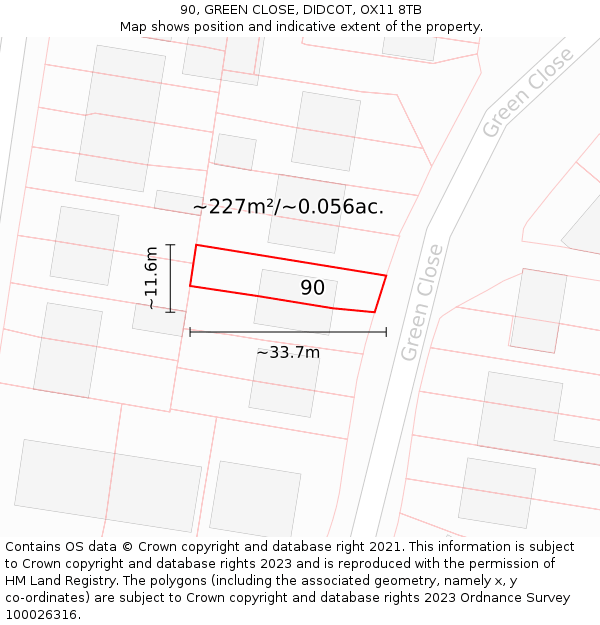 90, GREEN CLOSE, DIDCOT, OX11 8TB: Plot and title map