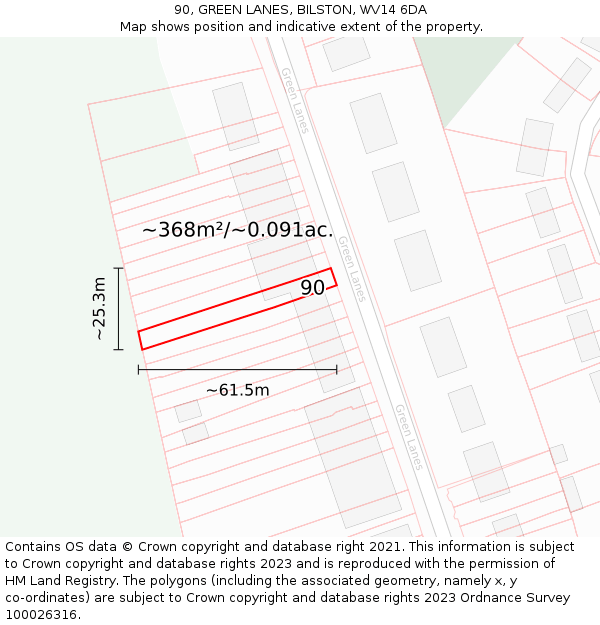 90, GREEN LANES, BILSTON, WV14 6DA: Plot and title map