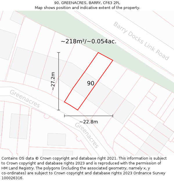 90, GREENACRES, BARRY, CF63 2PL: Plot and title map