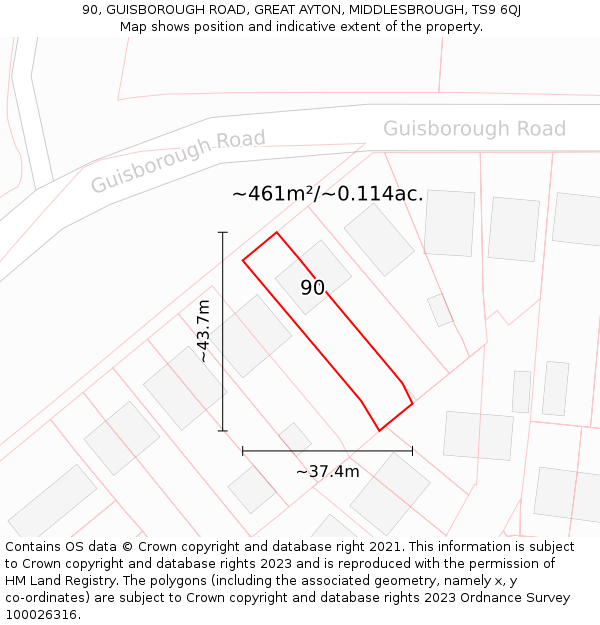 90, GUISBOROUGH ROAD, GREAT AYTON, MIDDLESBROUGH, TS9 6QJ: Plot and title map