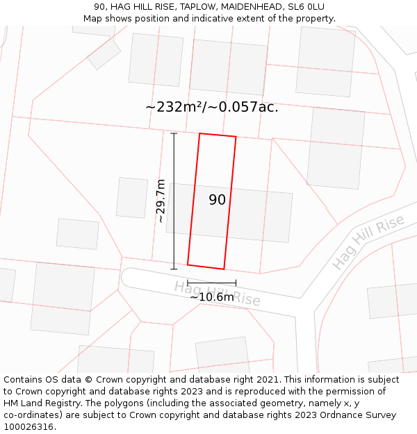 90, HAG HILL RISE, TAPLOW, MAIDENHEAD, SL6 0LU: Plot and title map