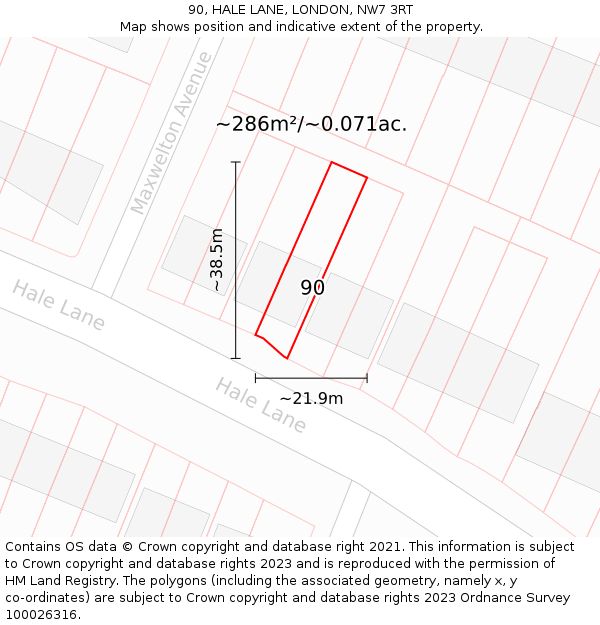 90, HALE LANE, LONDON, NW7 3RT: Plot and title map