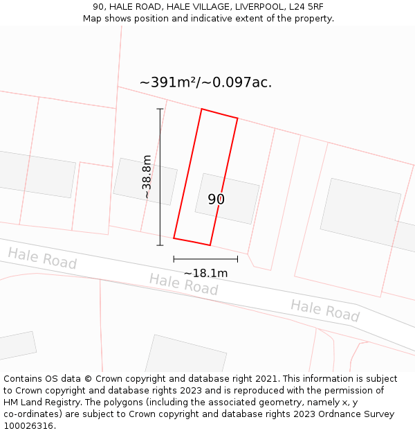 90, HALE ROAD, HALE VILLAGE, LIVERPOOL, L24 5RF: Plot and title map