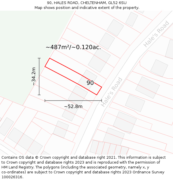 90, HALES ROAD, CHELTENHAM, GL52 6SU: Plot and title map