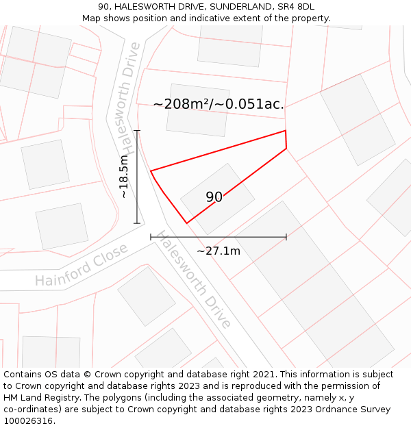 90, HALESWORTH DRIVE, SUNDERLAND, SR4 8DL: Plot and title map