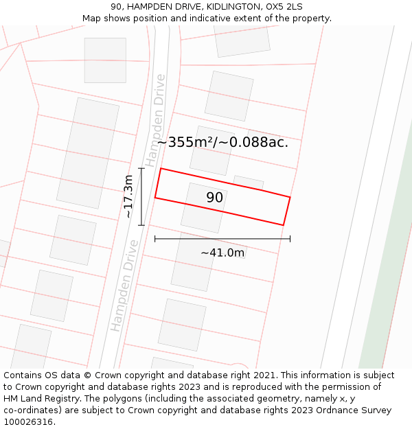 90, HAMPDEN DRIVE, KIDLINGTON, OX5 2LS: Plot and title map