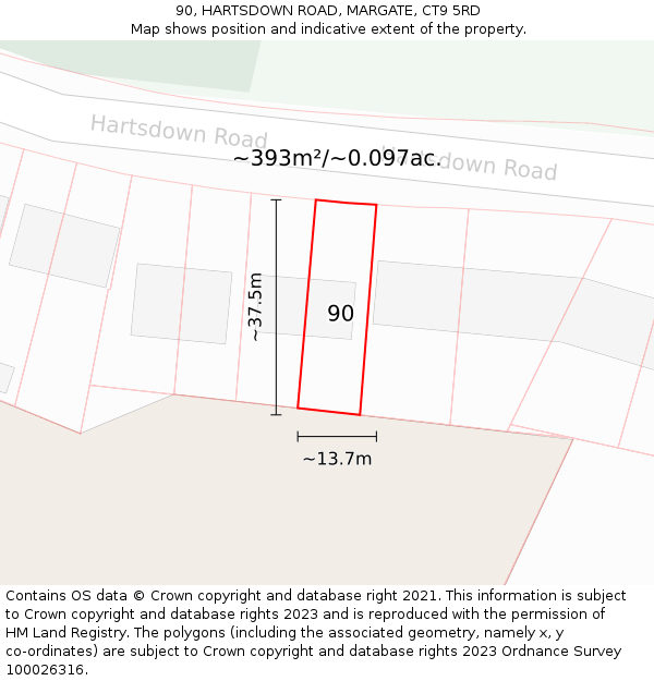 90, HARTSDOWN ROAD, MARGATE, CT9 5RD: Plot and title map