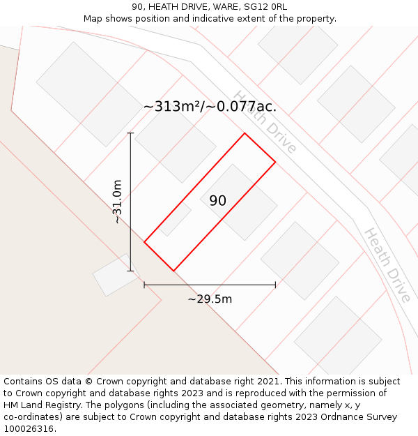 90, HEATH DRIVE, WARE, SG12 0RL: Plot and title map