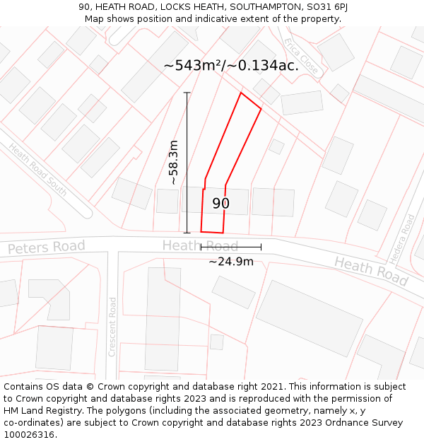 90, HEATH ROAD, LOCKS HEATH, SOUTHAMPTON, SO31 6PJ: Plot and title map