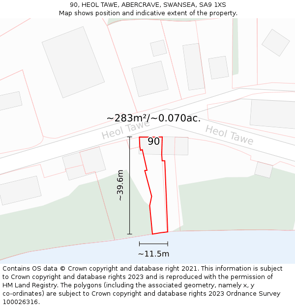 90, HEOL TAWE, ABERCRAVE, SWANSEA, SA9 1XS: Plot and title map