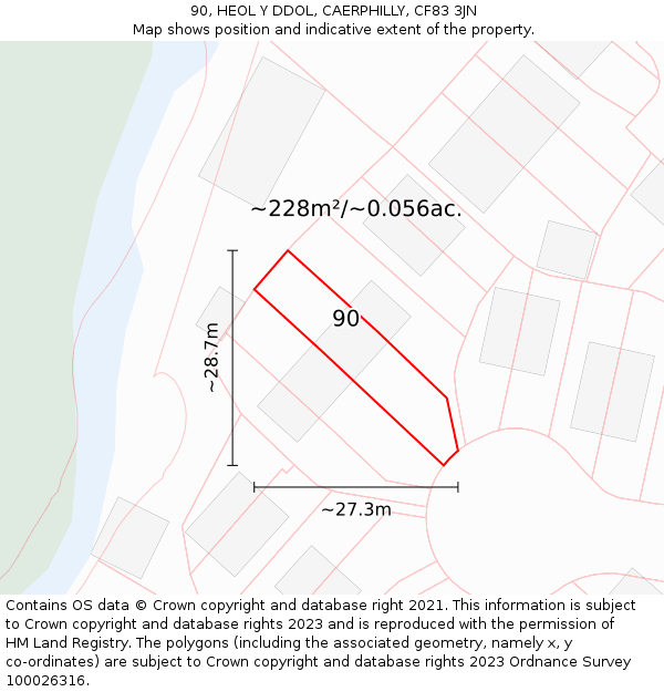 90, HEOL Y DDOL, CAERPHILLY, CF83 3JN: Plot and title map