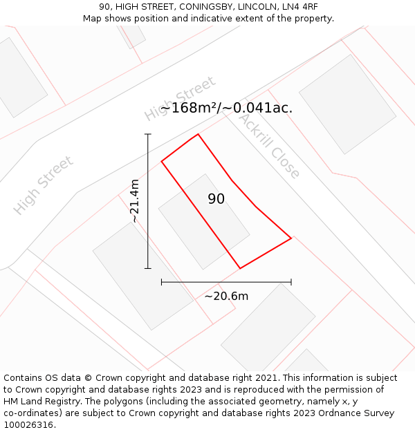 90, HIGH STREET, CONINGSBY, LINCOLN, LN4 4RF: Plot and title map