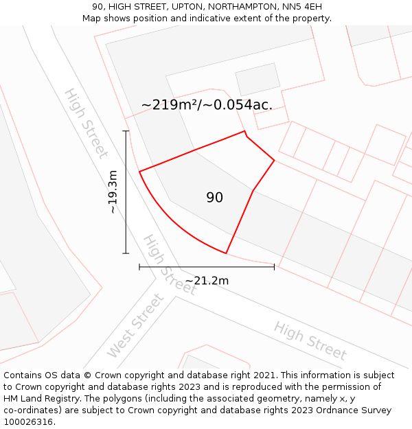 90, HIGH STREET, UPTON, NORTHAMPTON, NN5 4EH: Plot and title map