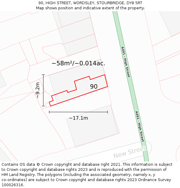 90, HIGH STREET, WORDSLEY, STOURBRIDGE, DY8 5RT: Plot and title map