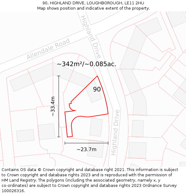 90, HIGHLAND DRIVE, LOUGHBOROUGH, LE11 2HU: Plot and title map