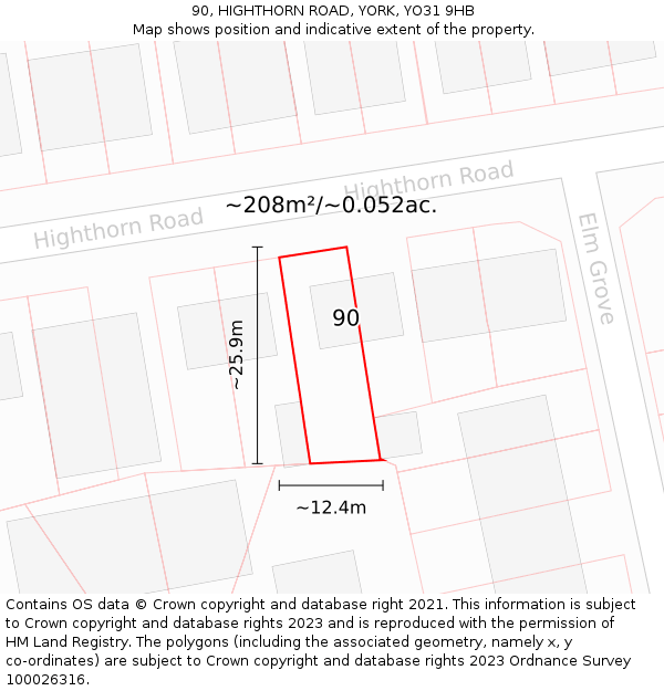 90, HIGHTHORN ROAD, YORK, YO31 9HB: Plot and title map