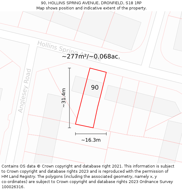 90, HOLLINS SPRING AVENUE, DRONFIELD, S18 1RP: Plot and title map