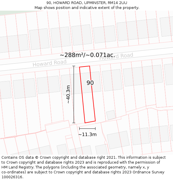 90, HOWARD ROAD, UPMINSTER, RM14 2UU: Plot and title map