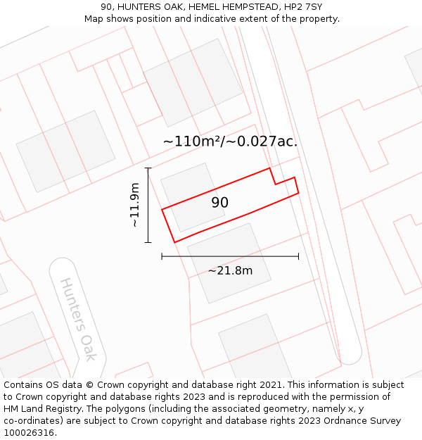 90, HUNTERS OAK, HEMEL HEMPSTEAD, HP2 7SY: Plot and title map