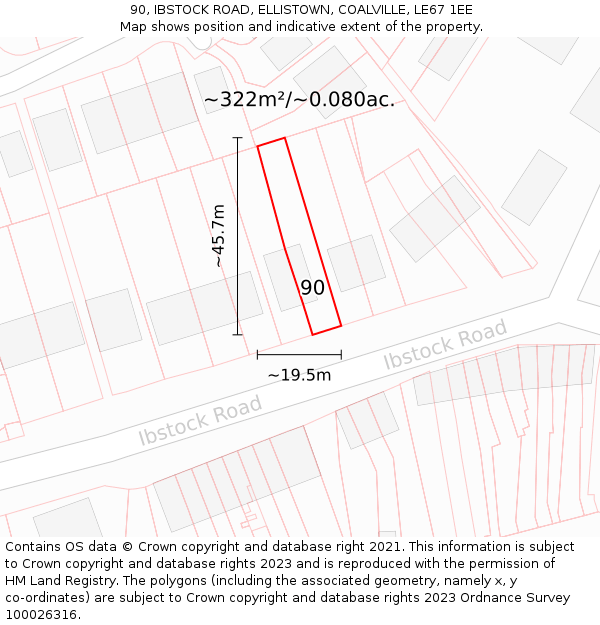 90, IBSTOCK ROAD, ELLISTOWN, COALVILLE, LE67 1EE: Plot and title map