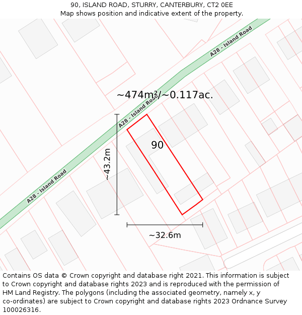 90, ISLAND ROAD, STURRY, CANTERBURY, CT2 0EE: Plot and title map