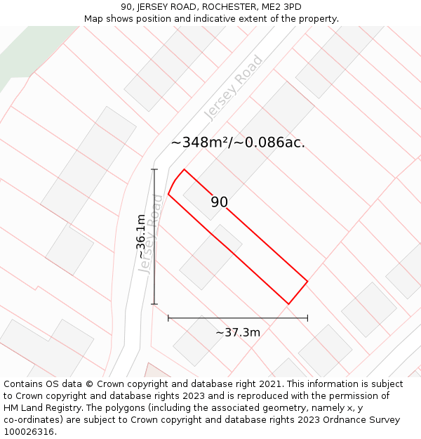 90, JERSEY ROAD, ROCHESTER, ME2 3PD: Plot and title map