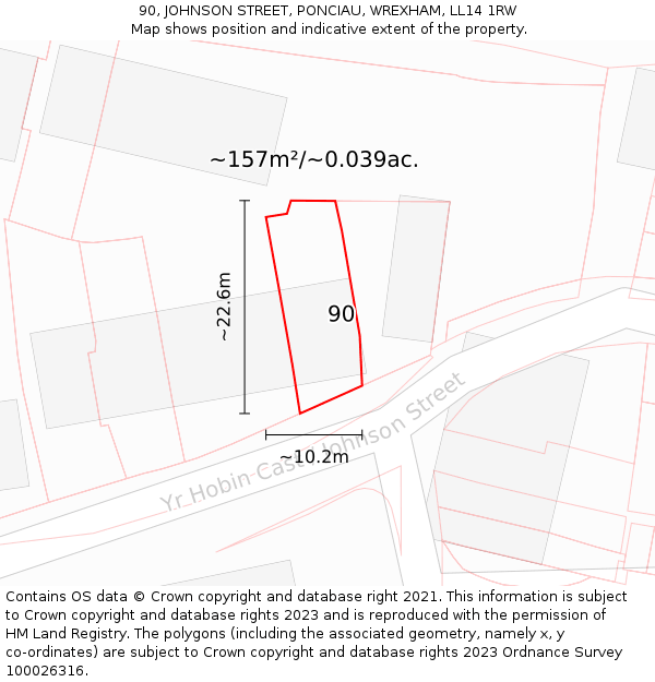 90, JOHNSON STREET, PONCIAU, WREXHAM, LL14 1RW: Plot and title map