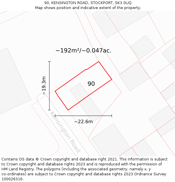 90, KENSINGTON ROAD, STOCKPORT, SK3 0UQ: Plot and title map