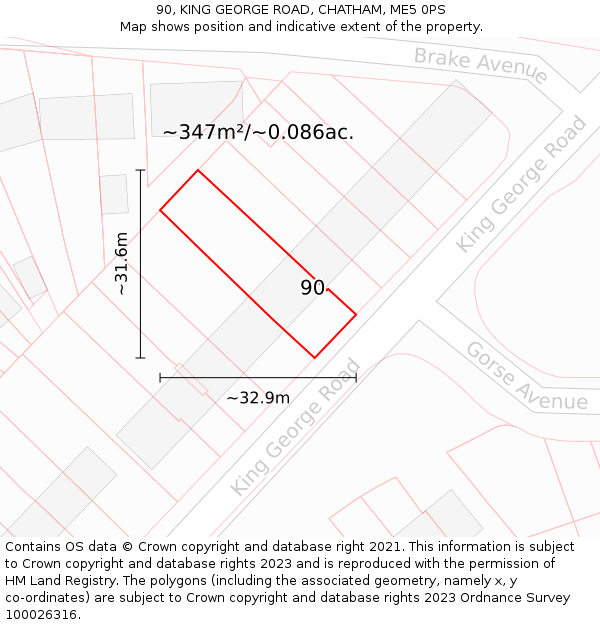 90, KING GEORGE ROAD, CHATHAM, ME5 0PS: Plot and title map