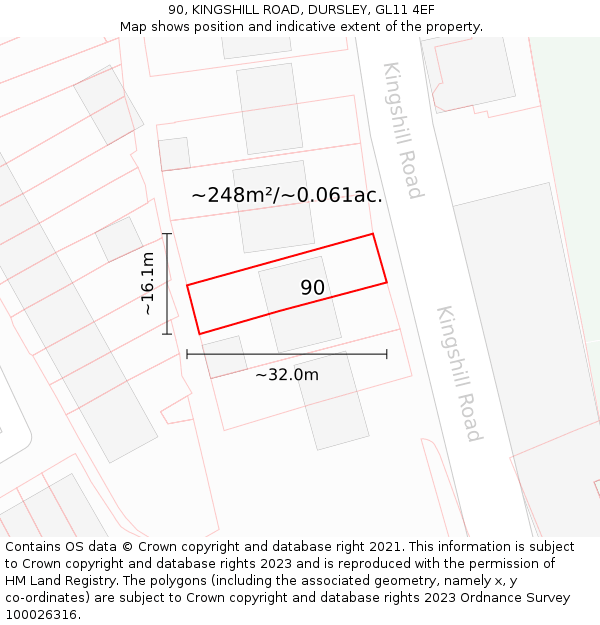 90, KINGSHILL ROAD, DURSLEY, GL11 4EF: Plot and title map