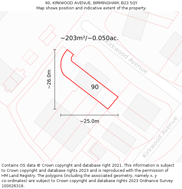 90, KIRKWOOD AVENUE, BIRMINGHAM, B23 5QY: Plot and title map
