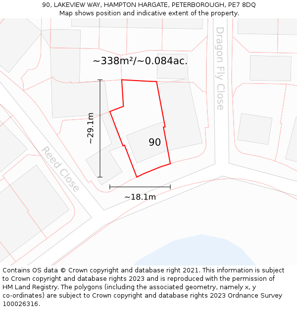 90, LAKEVIEW WAY, HAMPTON HARGATE, PETERBOROUGH, PE7 8DQ: Plot and title map